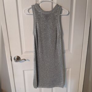 Vintage 60s GoGo Style Silver Sparkly Sleeveless Adrienne Vittadini Dress Size S